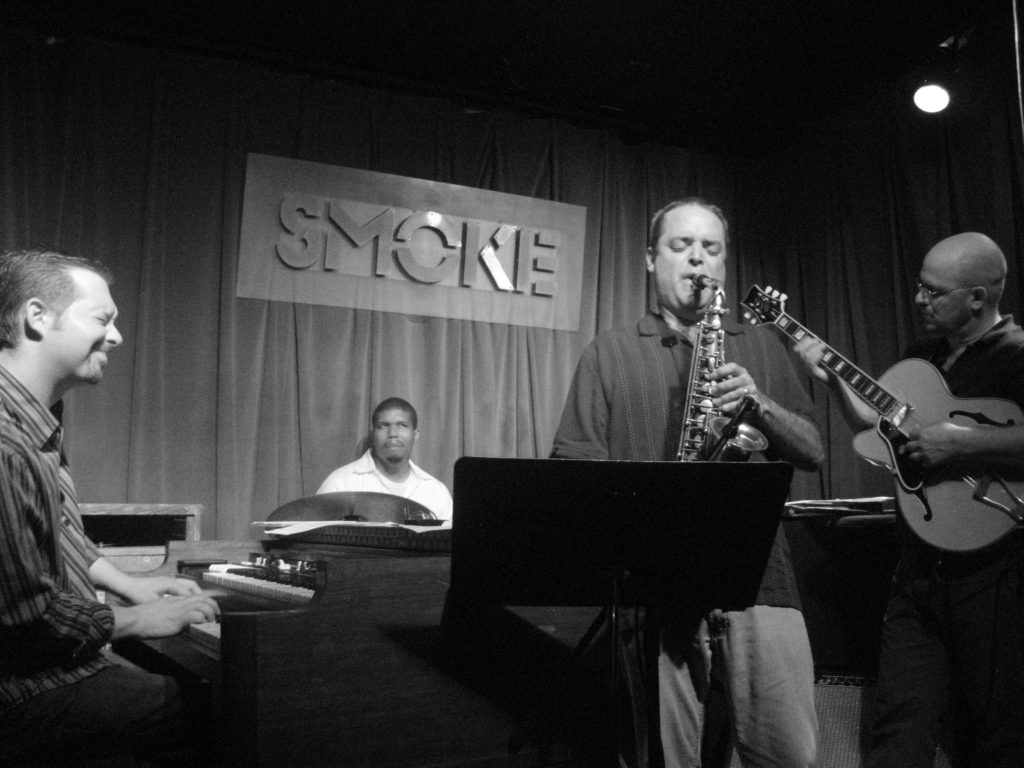 Avi Rothbard Quartet with Pat Bianhci on B3, Andrew Beals on alto, Jsson Brown on drums at Smoke 2010. Photo by Don Berryman.